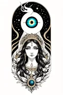 The High Priestess oracle moon third eye pomegranate smoke tattoo design idea