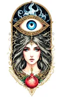 The High Priestess oracle moon third eye pomegranate smoke tattoo design idea