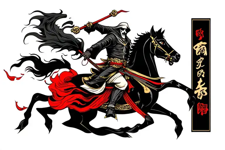 evil grim reaper on a rearing dark horse  tattoo design idea