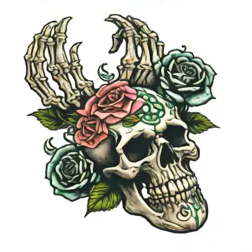 Celtic rose sowed skeleton hand tattoo design idea