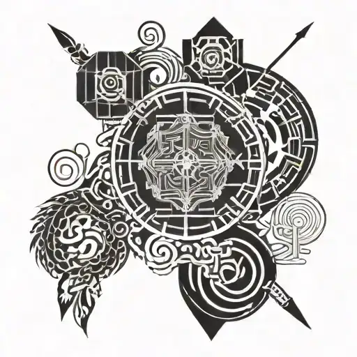 Roman and Japanese blended tattoo about ancient wisdom minimal style with some text and nice rustic design tattoo design idea