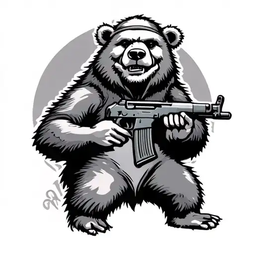 Grateful dead dancing bear holding Ak-47 tattoo design idea