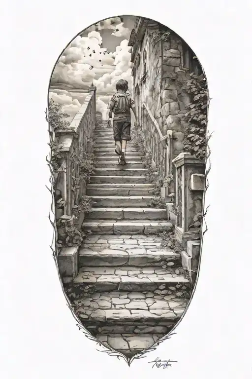 stairs to heaven with little boy tattoo design idea