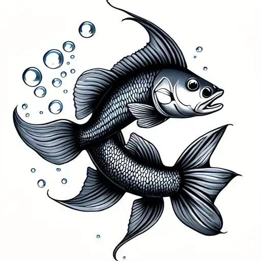 Voyage fish bubbles tattoo design idea