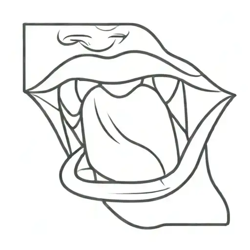 front veiw of a smiling mouth with it's tongue out tattoo design idea
