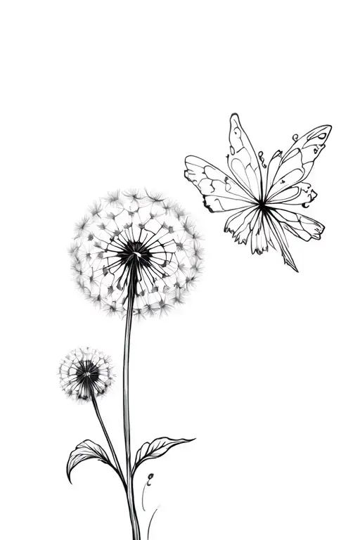 Dandelion that turns into a fairy flying tattoo design idea