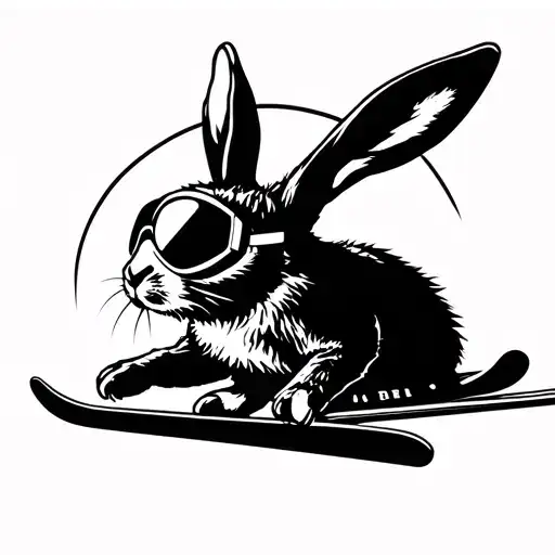 silhouette of ski jumping rabbit with aviaton goggles on tattoo design idea