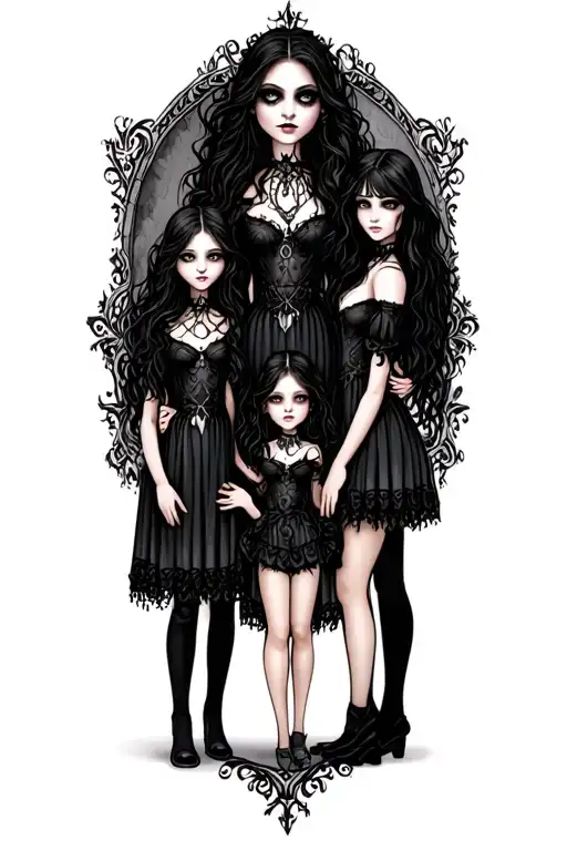 mother and 3 daughters tattoo design idea