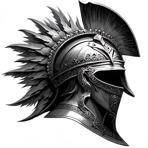Minerva beautiful face roman helmet tattoo design idea