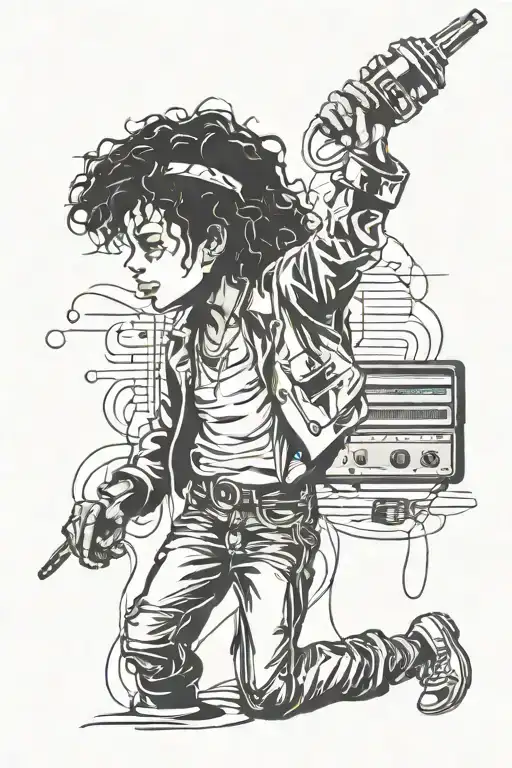 Michael jackson shadow with music notes and a microphone  tattoo design idea