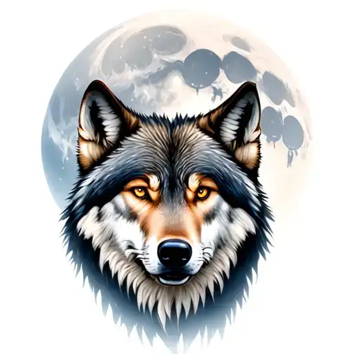 super wolf blood moon winter night scene tattoo design idea
