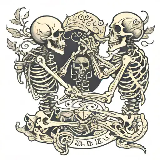 two skeletons fighting each other tattoo design idea