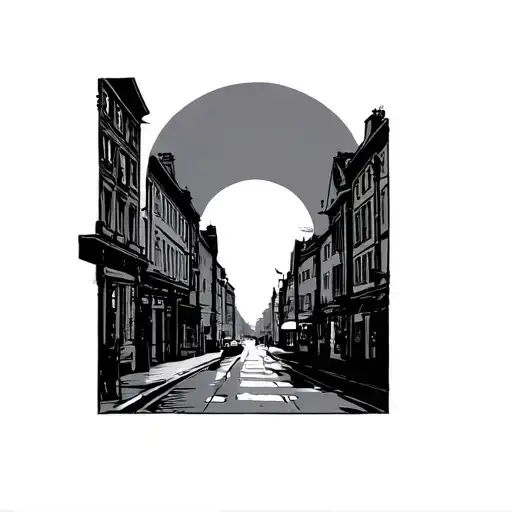 empty street sunrise in a german City (Leipzig) tattoo design idea