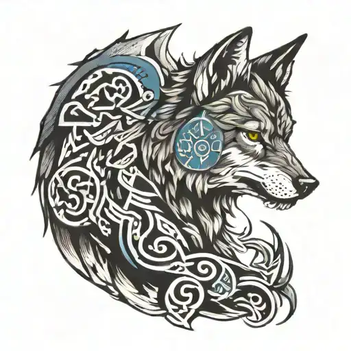 wolf nordic runes tattoo design idea