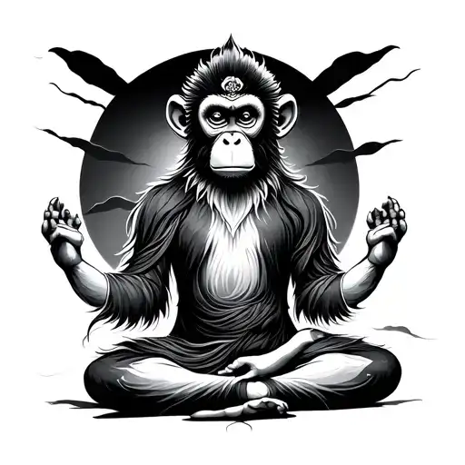 meditating monkey god in traditional Japanese style  tattoo design idea