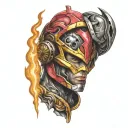 a  combination of elements from the reality tv shoe 'survivor' and power rangers. central focus is thesurvivor torch tattoo design idea