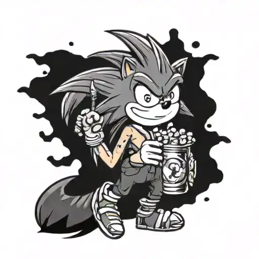 sonic the hedgehog smoking week with a minion  tattoo design idea