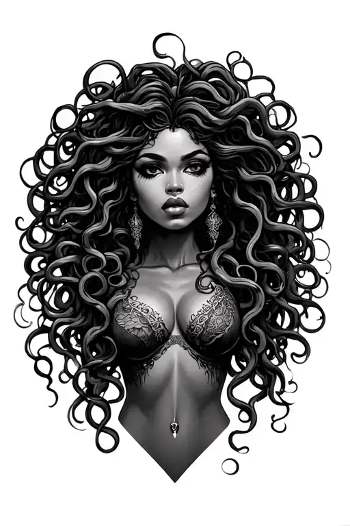 black women baddie medusa tattoo design idea