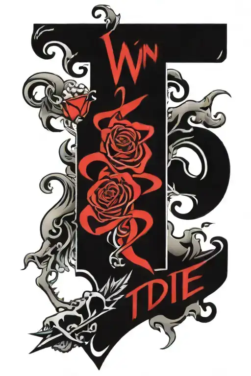 Win or die trying, never give up (letters) tattoo design idea
