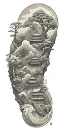 budism symbols that are uncommon. focus on nature, scenery and being grounded while on a spiritual journey tattoo design idea