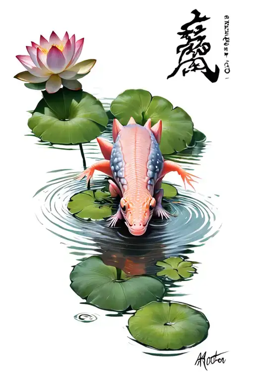 Axolotl pond lotus flower tattoo design idea