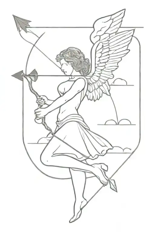 small angel shooting arrow love and trust the process writting with clouds and a italian sculpture tattoo design idea