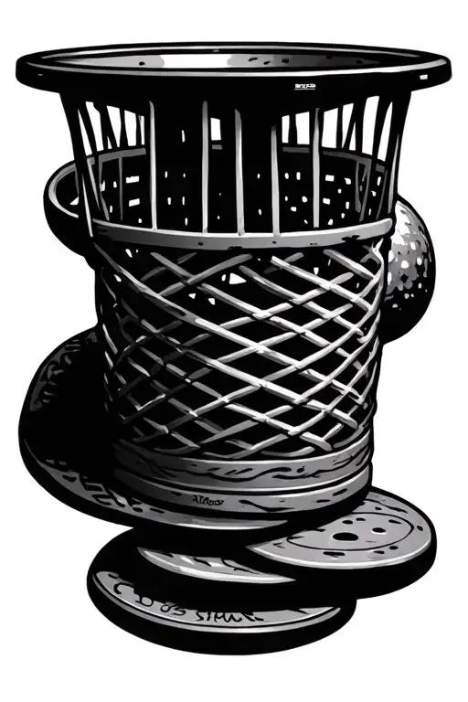 disc golf basket surrounded tattoo design idea