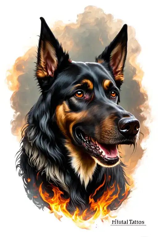 arm sleeve with hell hounds tattoo design idea