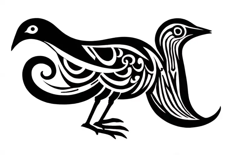 Egyptian style, long body bird, curly tail, no legs, no feet. tattoo design idea