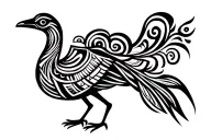 Egyptian style, long body bird, curly tail, no legs, no feet. tattoo design idea