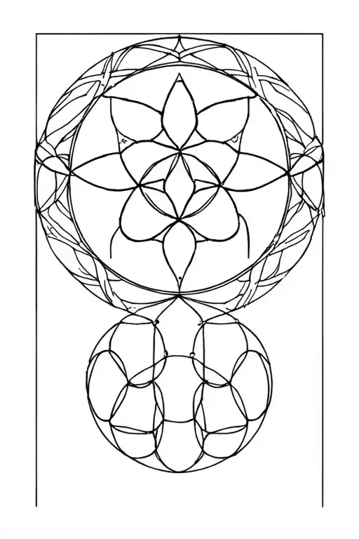 minimalist contemporary with human body, fine line flower of life sacred geometry, partially hidden LSD molecule tattoo design idea
