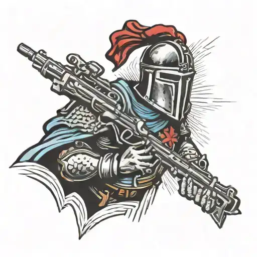 crusader holding a gun tattoo design idea