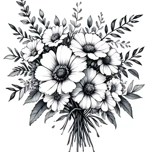 birth flower bouquet April, January, august tattoo design idea