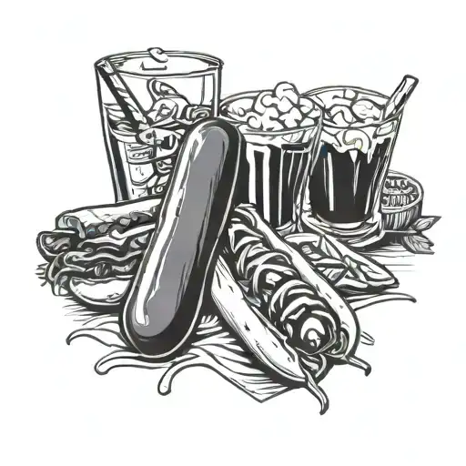 jager bombs, pickles, hot dogs tattoo design idea