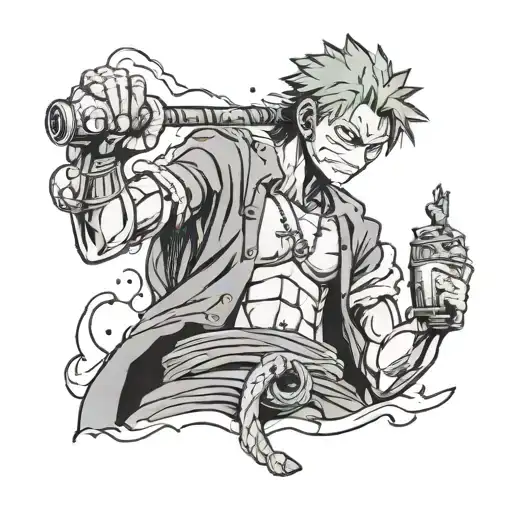 zoro from one piece and juice wrld tattoo design idea