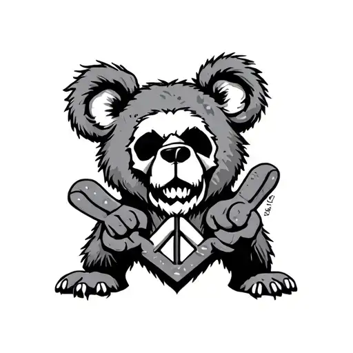 traditional Grateful Dead Bear holding concrete peace sign tattoo design idea