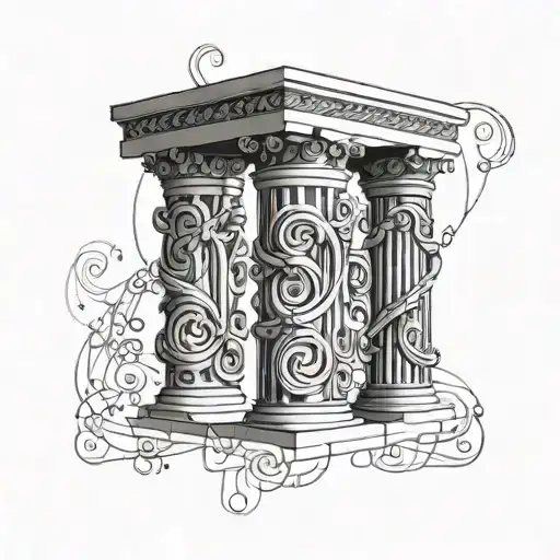 A geometric design featuring a Greek column entwined with plumbing pipes tattoo design idea