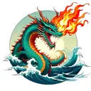 Dragon breathing fire over the ocean  tattoo design idea