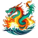 Dragon breathing fire over the ocean  tattoo design idea