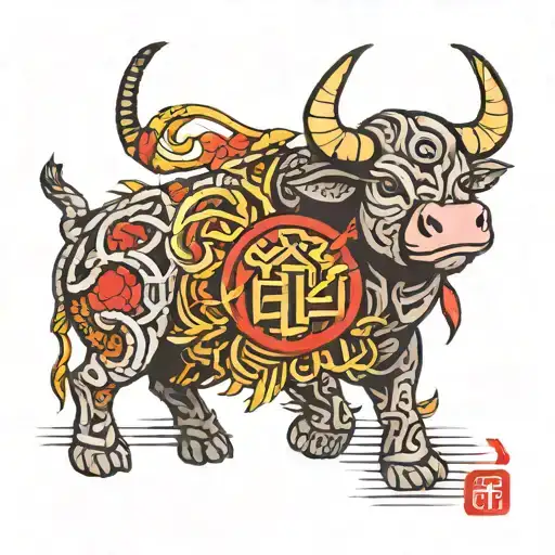 ox with bamboo intertwined representing vietnam  tattoo design idea