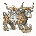 ox with bamboo intertwined representing vietnam  tattoo design idea