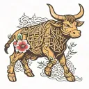 ox with bamboo intertwined representing vietnam  tattoo design idea