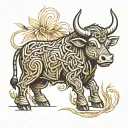 ox with bamboo intertwined representing vietnam  tattoo design idea