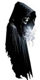 Hooded Reaper Silohuette, Smoke, shadow, ethereal, terrifying, dark, goth, grungy, evil tattoo design idea