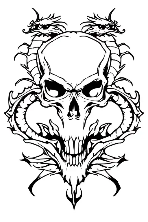 skull and dragons  tattoo design idea