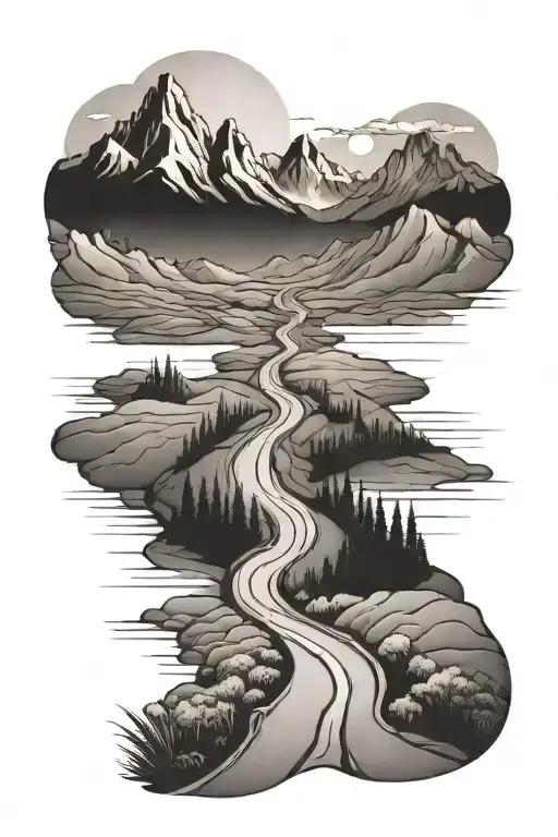 bumps on a  road leading to  mountains tattoo design idea