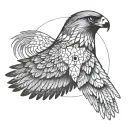 a falcon with its wings spread wide with a number plate saying W088LE on its chest tattoo design idea