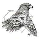 a falcon with its wings spread wide with a number plate saying W088LE on its chest tattoo design idea