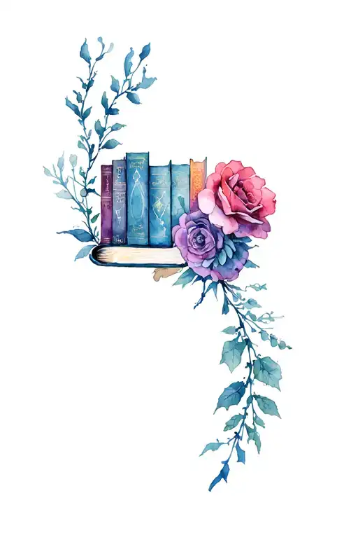 books with flowers, Jane Austen, a court of thorns and roses, fourth wing, Harry Potter.  tattoo design idea