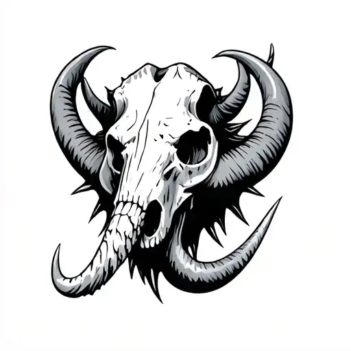 mammoth skull front facing with wave and spikes  tattoo design idea